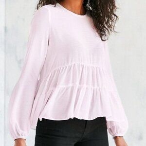Kimchi blue Urban Outfitters gauze baby pink babydoll top ruffles shirt